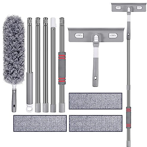 Thboxes Window Squeegee Cleaner,4 in 1 Cleaning Equipment Kit with Extension Pole, 80 Inch Cleaner Tool Shower Bendable Head for Indoor Outdoor Car Glass, High Cleaning, White, 29x28 cm (SY-0050)