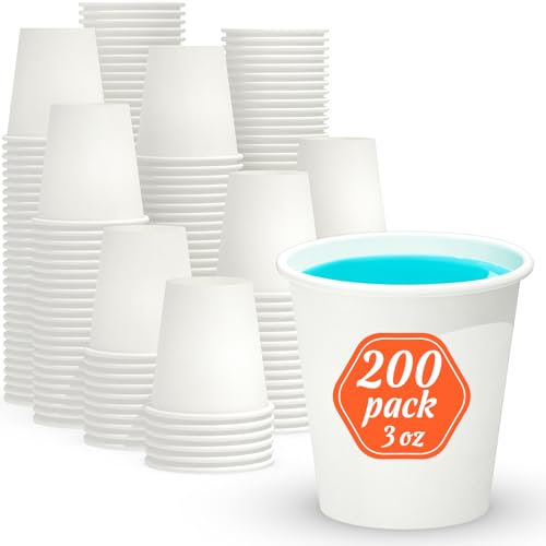 Dealusy 200 Count 3 oz Disposable Coffee Cups, Bathroom Cups, Mouthwash Cups, Leak-Free Food Safe Small Paper Cups, Disposable 3 oz Cups, Mini Cups for Bathroom