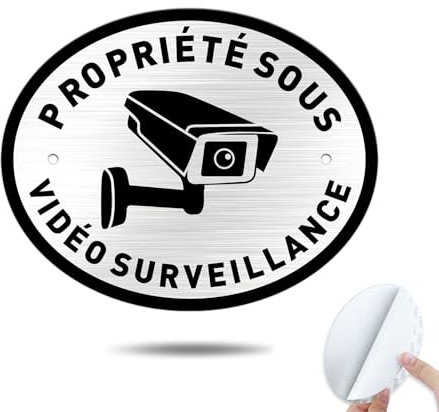 Goodvia Aluminium Brossé Propriété Privée sous Vidéo Surveillance Ovale 15x12cm avec Adhésif 1 pièce