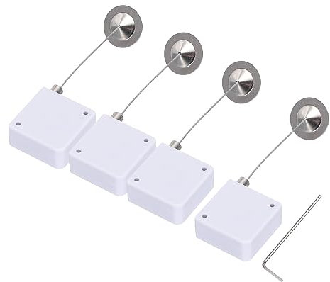 sourcing map Retractable Cable Lock with Double-Sided Adhesive Slow Remote Control Security Lock Round Iron Cap for TV, DVD,Showroom,Remote,600g 4Set White