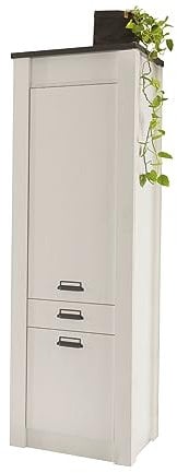 Furn.Design Küche Hochschrank in weiß Pinie und anthrazit Küchenschrank hoch industrieller Stil Stauraumschrank Geschirrschrank Vorratsschrank 62 x 201 cm Stove
