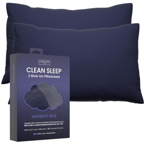 Clean Sleep antibakterieller Kissenbezug mit Silberionen bekämpft Bakterien und Gerüche für frischere, klarere Haut und hypoallergenen Schlaf (Nachtblau, 1)