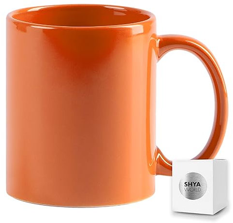 ShyaWorld Tazas de cerámica de 370ml de colores presentada en caja individual. Aptas para microondas y lavavajillas. (Naranja, 1)