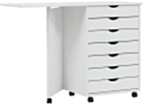 Armoire roulante avec bureau MOSS blanc bois de pin solide