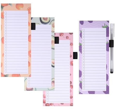 JIANTA Bloc de Notas Magnético para Nevera con Bolígrafo, 4 Pack Lista de la Compra con Iman, Planner Notebook, Diseño de Estilo Frutas, Adecuado para Hogar, Aula y Oficina
