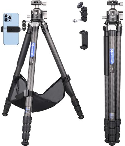 Trípode de Fibra de Carbono con Cabeza de Bola de Perfil bajo de 46 mm Soporte de cámara de Viaje de Alta Resistencia ARTCISE para videocámara Canon Sony Nikon DSLR, Carga máxima de 20 kg