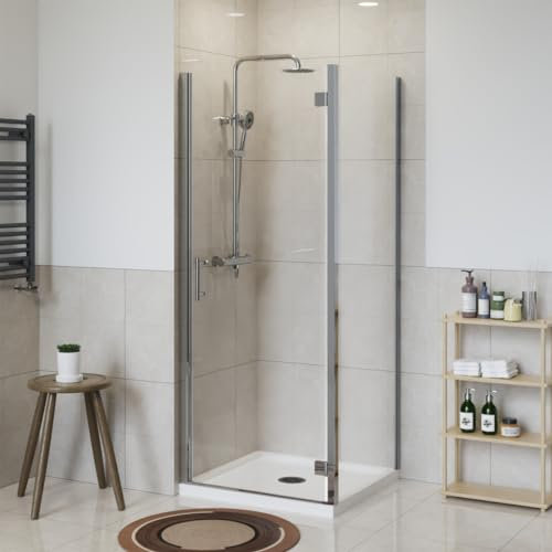NRG 700 x 800mm Hinged Shower Enclosure Chrome Framed Bathroom Cubicle Screen Door with Side Panel