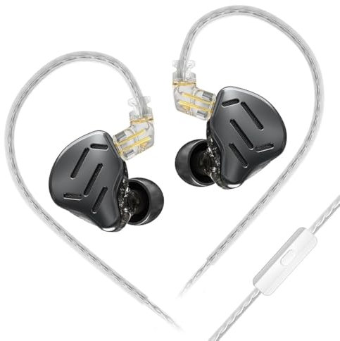 keephifi KZ Zax KZ IEM Auriculares Intraurales con Cable,7BA+1DD IEM HiFi 16 Unidades,KZ Auriculares IEM híbridos con Cable de actualización Desmontable Chapado en Plata (Zax-Negro, con microfono)
