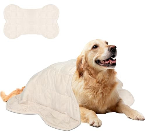 YUSRA Gewichtete Hundedecke, 2,3 kg, weiche Knochenform, gewichtete beruhigende Decke für Hunde, perfekt für Gewitter, Trennung, Reisen, Feuerwerk, kleine Hundebettdecke, maschinenwaschbar, Beige,