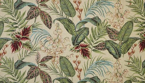 Kt KILOtela - Polsterstoff Meterware Jacquard Gobelin, Polsterstühle, Kissen, Kopfteil, Sofa, Taschen, verschleißfest, Breite 280 cm, Botanisch, tropisch, Beige