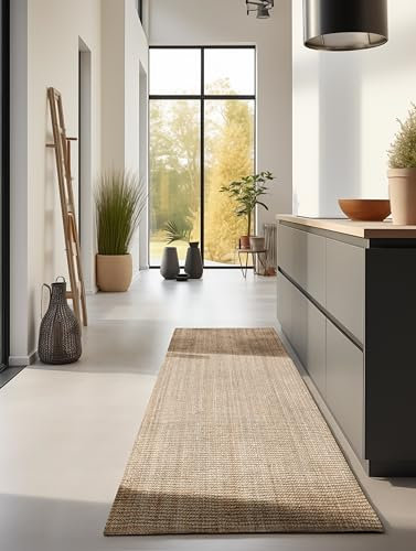 Hanse Home Jute Teppich – Natur Wohnzimmerteppich aus 100% Jute - Handgewebt & Natürlich – Boho Naturfaser Juteteppich für Wohnzimmer, Schlafzimmer, Esszimmer – Natur Gold, 80x200cm