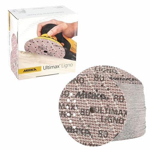 Mirka Schleifscheiben Ultimax Ligno Ø 125 mm Korn 80 100 Stück | Multi-Lochung für optimale Staubabsaugung ideal zum Schleifen von Holzoberflächen hohe Kornqualität 100 Stück pro Packung