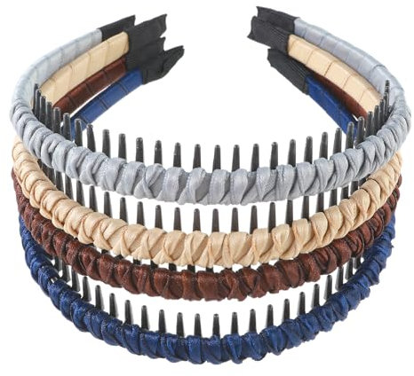 Sibba Lot de 4 Bandeaux Élastiques Antidérapants en Zigzag Réglables Avec Peigne À Dents Ondulées Épais et Confortables pour Sports D'été Coiffure Bouclée Pour Femme
