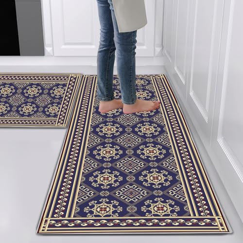 Hoimlm 2 Alfombra Cocina Antideslizante -Alfombras Modernas Lavables para Pasillo, Comedory Entrada, Alfombra de Cocina antifatiga 43x75cm + 43x150cm