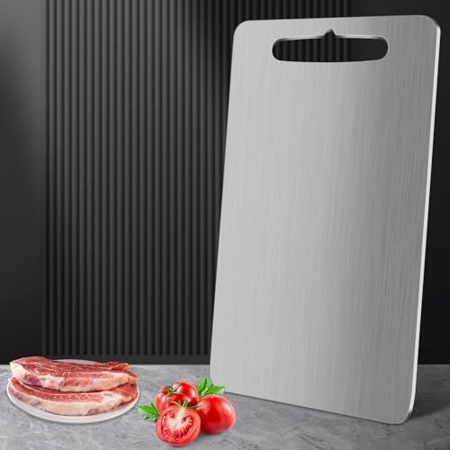 HOTUT Cutting Board, 304 Stainless Steel Cutting Board for Kitchen, Food-Grade Chopping Board for Meat, Fruit, Vegetables, Hygiene & Durability, Easy to Clean & Free of lmpurities (25 x 15cm)