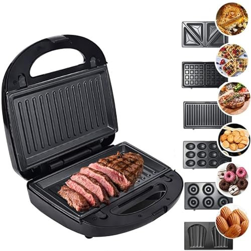 Mcamgiczin 6 in 1 Sandwichmaker, Multifunktionsgerät für alle Toastgrößen geeignet, Sandwichmaker, Waffeleisen, Kontaktgrill, leicht zu reinigen