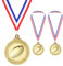 PATIKIL 2 Médailles De Rugby Dorées, Pack De 3 Médailles De Récompense De Rugby avec Ruban Rouge Blanc pour Jeux Compétitions Sportives