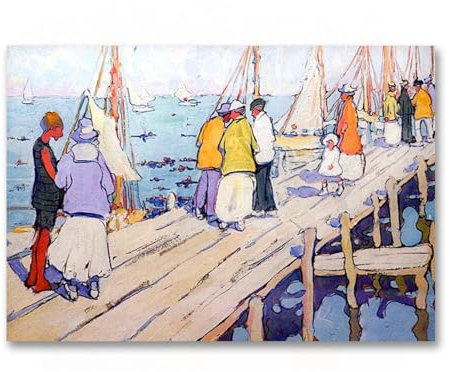 Jane Peterson, berühmte Kunst, „The Pier, Edgartown“,Bild Reproduktionen, klassischer Leinwand druck, Expressionismus-Wandkunstposter für die Dekoration, 40 x 56 cm rahmenlos