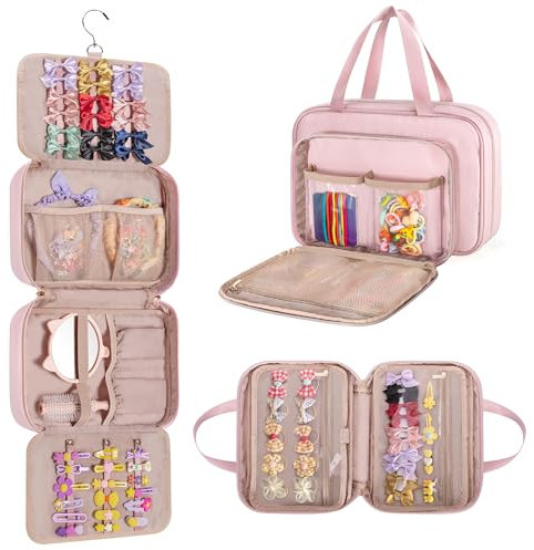 Fasrom Hair Accessories Storage Bag for Girls, Hair Bow Organizer, Hair Accessories Storage Carrying Case Pink