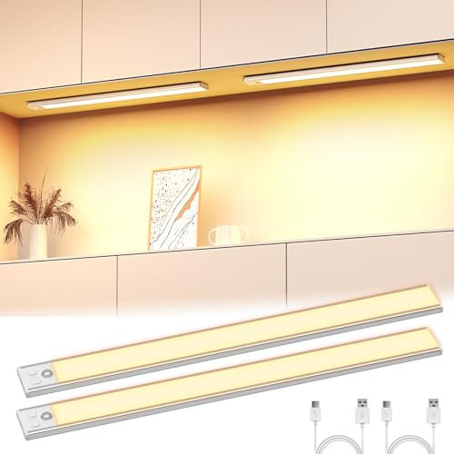 OUILA Schrankbeleuchtung LED mit Bewegungsmelder 41CM Unterbauleuchte Küche LED USB-C wiederaufladbar LED-Licht Dimmbar kabellos Nachtlicht für Küche Kleiderschrank Schrank 2 Stück