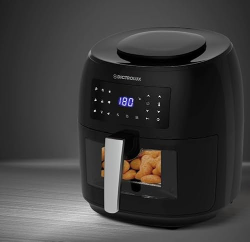 Dictrolux Friggitrice ad aria lt 7,4 con oblò, capacità 7,4,Temperatura regolabile da 80°C a 200°C, 9 programmi di cottura automatici, con timer, 1800 W