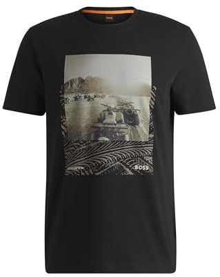 BOSS Mens Te Dunetrace Cotton-Jersey T-Shirt with Photographic Print Black