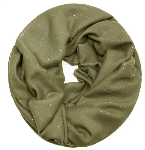 Glamexx24 Loop Schal Damen Schlauchschal Glitzer Unifarbener Rundschal Halstuch für Frühling, Sommer, Herbst, Winter, Militaergruen