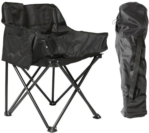 Harbour Housewares Premium Klapp-Campingstuhl mit Taschen und Tragetasche - 110kg Kapazität - Schwarz - 1x Erwachsene Schwerlast Faltbar Tragbar Leicht Draußen Angeln Garten Strand Picknickstühle