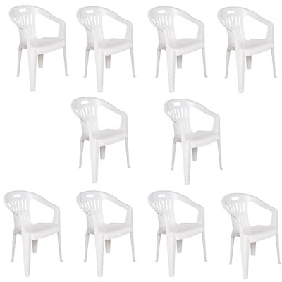 Dmora - 10er Set Gartenstühle Bisceglie, Gartensitz, Für drinnen und draußen, Mit Armlehnen und stapelbar, Made in Italy, 56x55 h78 cm, Weiß