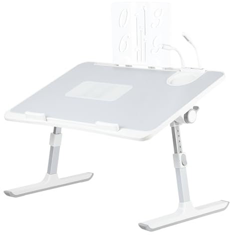 Support Ordinateur Portable Lit, Table de Lit avec Refroidisseur PC Portable, Support pour Tablette,Tiroir, Réglable en Hauteur et Angle-60 * 40 * 26-39cm-Gris