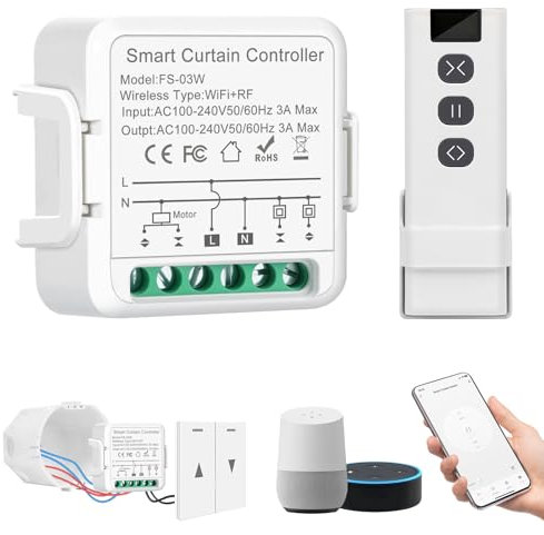 Wlan Rolladen Zeitschaltuhr und Sprachsteuerung, Smart Rolladenschalter mit RF Fernbedienung und Empfänger, Funkschalter Jalousieschalter Set, Elektrische Rolladensteuerung für Jalousien und Markisen