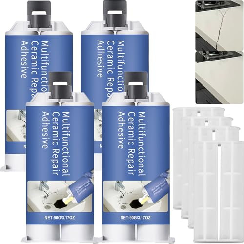Multifunctional Ceramic Glue - Strong AB Super Glue for Porcelain, Pottery, Wood, Glass, Plastic, Shoe Repair, Waterproof, Heat-Resistant, Crack Repair Kit for Mugs, Dishes, Tiles Crafts (4Pcs)
