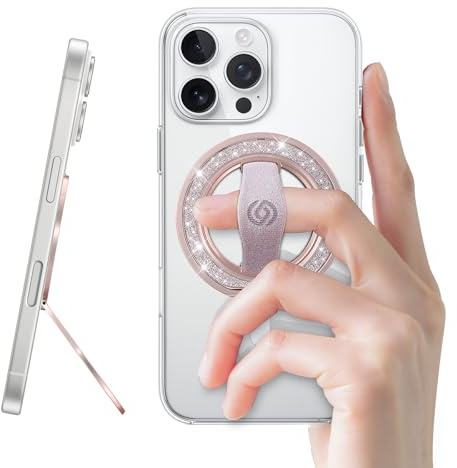 [Stylish Twinkle] EWA MagOne for Magsafe Phone Grip Kickstand [Replaceable Elastic Finger Loop], MagSafe Ring Holder Stand, Magnetic Phone Accessories for iPhone 17,16,15,14,13,12-(Rose Gold)