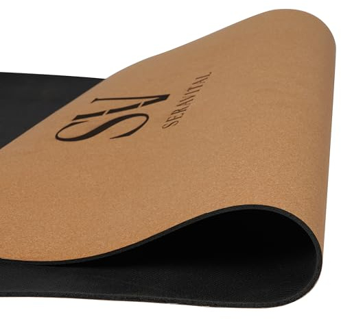 SeraVital Kork Yogamatte hochwertig 183×68×4,5 mm – Feiner Naturkork & Naturkautschuk – extra breit, rutschfest & schweißresistent – nachhaltige Yoga Matte für Vinyasa, Yin, Pilates, Fitness uvm.