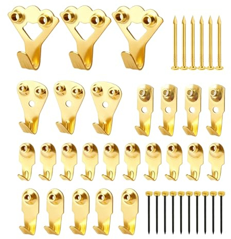 25 Piezas Ganchos de Metal para Colgar Cuadros, Colgar Cuadros de Trabajo Pesado con Clavos, Ganchos para Colgar Fotos con Tapa de Cobre Negro, para Marcos, Espejos, Resistente y Fácil de Instalar