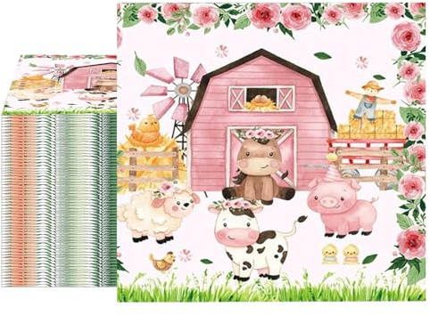 Ovanda 20 Stück Servietten Bauernhof Geburtstag Deko,Bauernhof Tiere Partyartikel Servietten Bauernhof Geburtstags Party Stall Tiere Thema Party süße Tiere Papier Serviettens,Babyparty