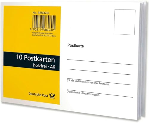 HeiGroup Deutsche Post Blanko-Postkarten DIN A6 (10er Block) – Weißer 170 g m2 Karton zum Bemalen & Basteln – Ideale Ballonkarten für Helium-Ballons 2,8 g – Holzfreies Qualitätspapier (50)