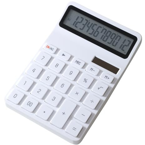 QUXVUIS Solar Taschenrechner mit komfortablen Tasten für eine einfache 12 stellige Widescreen Anzeige ABS Elektronischer Taschenrechner Tischrechner, Weiß