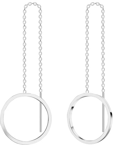 LÖB 750 Weißgold vergoldet Edelstahl Durchzieher Ring Anhänger Silber Lang Damen Einfädler zum Durchziehen Ohrringe Hängend Modern Minimalistisch XXL