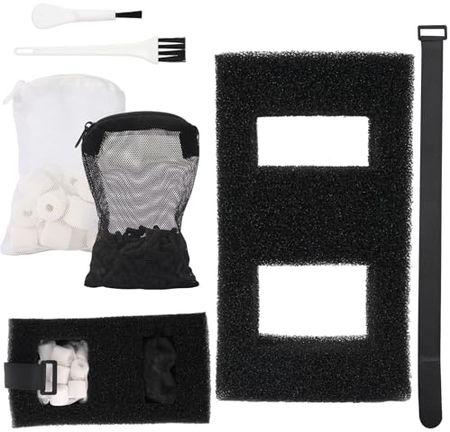 Fukaisu Aquarium Filtermedien Set für Fluval SPEC EVO Betta & Flex, Desktop Aquarium Serie Inklusive Filterwatte Kohlefilter-Nachfüllpackungen Keramikringen Filterkabel und Bürsten