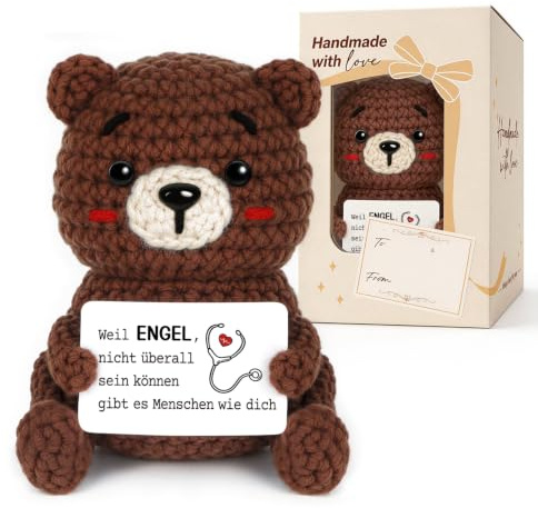 CheriGift Krankenschwester Geschenke, Positive Handgehäkelter Bär Figuren | Geschenk Pflegekraft Krankenschwestern Nurse zum Geburtstag Erntedankfest Weihnachten, 2.36x1.97x3.74 inches