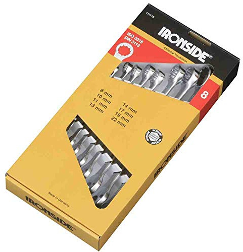 Ironside 112110 Ring-Maulschlüssel Set 8tlg aus Chrom-Vanadium Gr. 8/10/11/13/14/17/19/