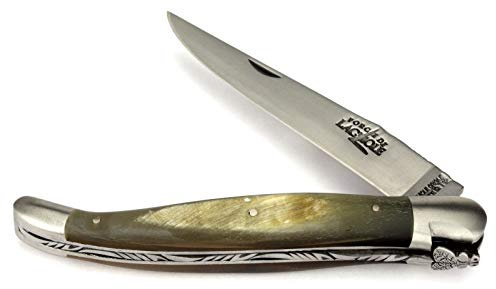 Forge De Laguiole Collection Taschenmesser - 12 cm - Griffschalen Horn vom Aubrac Rind - Klinge 10 cm und Backen matt