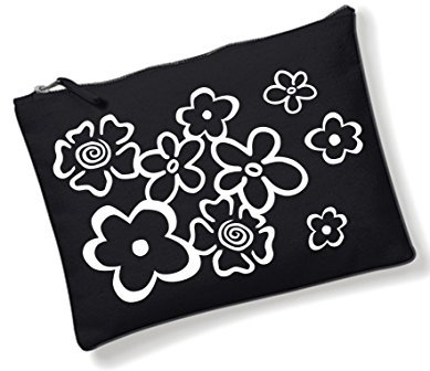 Blumen Kosmetiktasche/Kulturbeutel mit Verschiedene SPR?Che ausw?hlbar von 3Elfen / Schwarz/Tasche/Handtasche/Waschtasche/Schminktasche