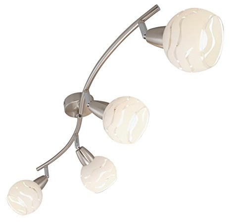 Briloner Leuchten Deckenleuchte, Deckenlampe 4 dreh- & schwenkbare Spot-Lights, toller Glas-Aufdruck, Metall, matt-nickel, max. 40 W, 70 x 9.7 x 13 cm