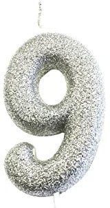 Anniversary House Metallic Silver Glitter Candle, Number 9, 9th Birthday Cake Topper, 7 Centimeters, AHC40/9