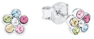 Amor Ohrstecker 925 Sterling Silber Mädchen Kinder Ohrschmuck, mit Kristall, 0,5 cm, Multicolor, Blume, Kommt in Schmuck Geschenk Box, 2021266