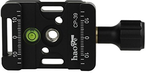 Haoge CP-39 Screw Knob Quick Release Clamp Adapter with Hand Strap Hole Bosses Boss Slot fit RRS Sunwayfoto Kirk Benro Arca Swiss Tripod or Monopod Head on Canon Nikon Sony Pentax Fujifilm Camera DSLR