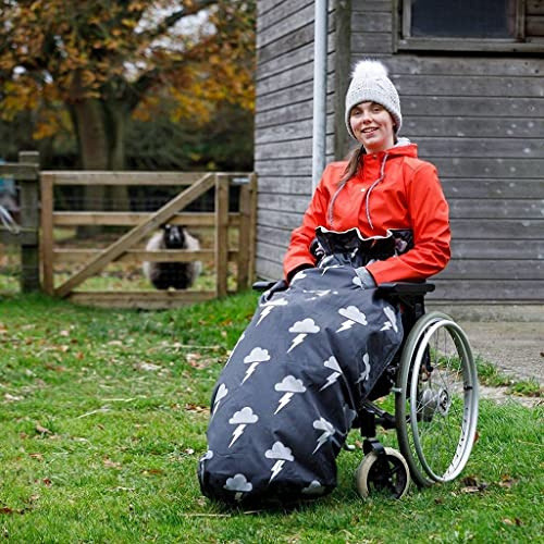 BundleBean - Fußsack für Rollstühle für Erwachsene - Fleece-Futter - wasserdicht - Universalgröße Einfach zu befestigen, mit kompaktem Packbeutel zum Aufbewahren - silberner Blitz