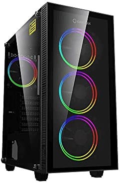 GAMEMAX Draco XD PC-Tower für Gaming-PCs, 0,5 mm, SPCC Front, gehärtetes Glas, 4 x Fan PWM Dual Halo Slim RGB Rainbow 5 V 3 Pin ARGB Tempered Glass Side Panel
